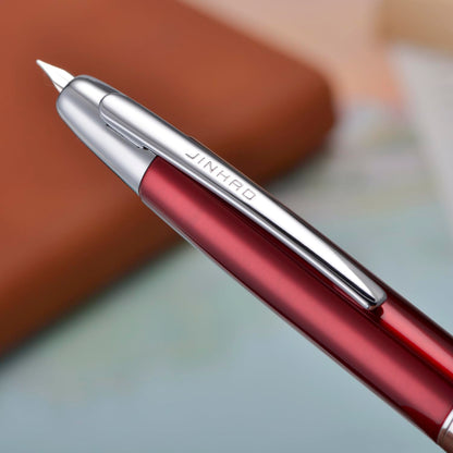 Jinhao 10 Press Fountain Pen with Box, Rose Red Retractable Extra Fine Nib with Ink Converter Set (Silver Clip)