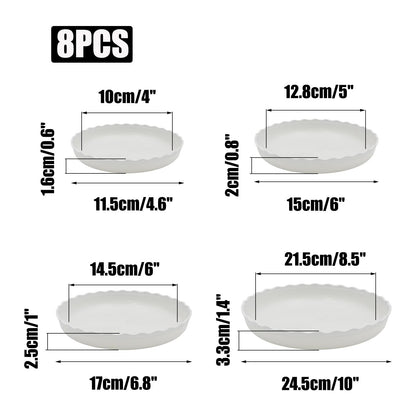 JAKOUE 4 Size Wave Shaped Round Plant Saucer,6 Pack Pant Pot Trays, Plant Saucers for Indoors and Outdoors, Seed Starting Tray, Growing Trays,White（4",5",6",8"）