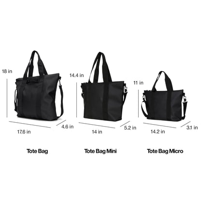 RAINS Tote Bag - Black Waterproof With Zip Closure, Detachable Shoulder Strap, Internal Zip Pocket, 23 L Capacity for Work for Women and for Men - 2-Year Warranty