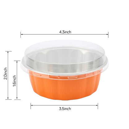 Beasea Disposable Ramekins for Baking, 8 oz 50 Pack Aluminum Foil Cups with Lids, Disposable Creme Brulee Muffin Cupcake Baking Cup Mini Pudding Cups for Party Wedding Birthday - Orange