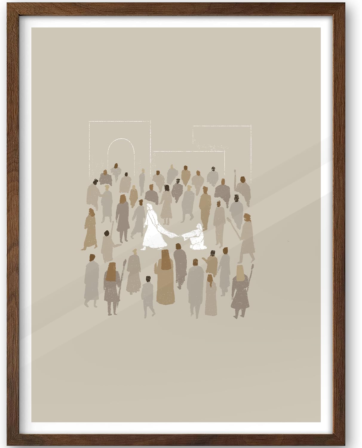 iHery Natural OAK Wood Jesus and Peter Walk on Water Framed Wall Art, 12x16 in Modern Sketch Bible Verses Canvas Art Decor, Beige Logs Boho Scripture 1Pack for Living Room Bedroom