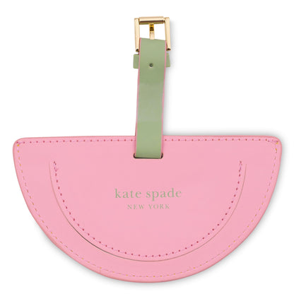 kate spade new york Round Yellow Vegan Leather Luggage Tag for Women, Durable Suitcase ID Tag, Lemon