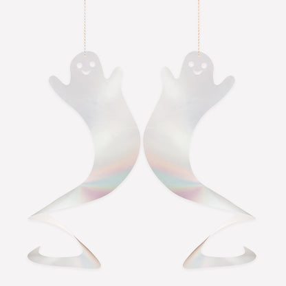 Meri Meri Halloween Spinning Ghost Hanging Decorations (Pack of 10), 20" Tall, Includes Hanging Twine, Easy to Hang, Double Sided Silver Foil Halloween Party Decorations