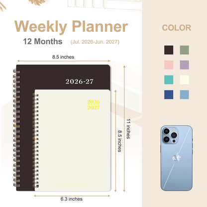 Planner 2026-2027, Weekly and Monthly Academic Planner, July 2026 - June 2027, Hardcover Calendar Agenda Book for School Year Planning, School Supplies for Teacher and Student, A5(6.3'' x 8.5'')