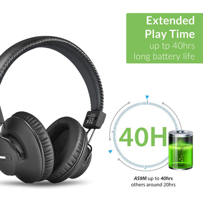 Avantree AS9M Bluetooth 5.0 Over Ear Headphones with Boom Mic for Phone Call, Home Office PC Computer, Clear Voice & HiFi Sound Quality, Extra Comfortable & Lightweight, 40H, Wireless & Wired