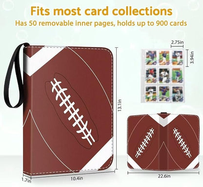 Football Card Binder Holder 900 Pockets with 50 Removable Sleeves, Portable Sports Trading Cards Binder Album Collector Organizer Protectors with Zipper,Waterproof