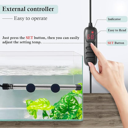 HITOP Compact Submersible Aquarium Heater -100w Digital Heater for Fish Tank Turtle Tank, for Saltwater and Fresh Water with Temperature Controller