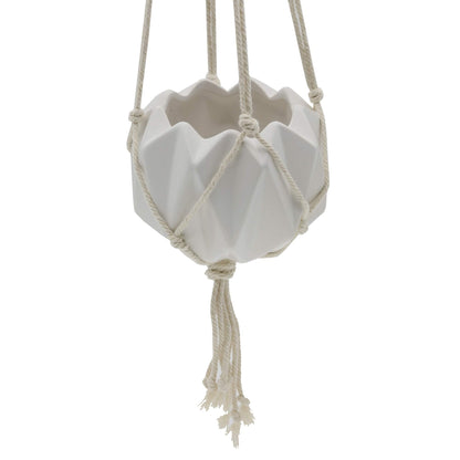 Flora Bunda Hanging Planter for Succulent 5" Ceramic Macrame Matte White