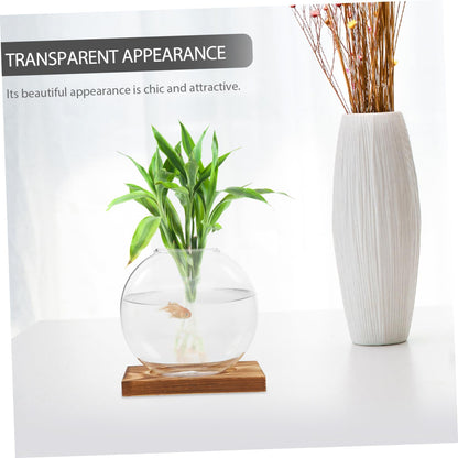 KESYOO Creative Hydroponic Vase with Transparent Glass Pot and Wooden Base for Soilfree Plant Propagation Indoor Terrarium and Elegant Flower Display Easy Setup and Maintenance