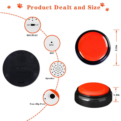 Record Talking Button Easy Button Recording Voice Button Funny OfficeToys Multifunctional Dog Buttons Talk for Communication-Classroom-Friendly Recordable Sound Buttons Buzzer Button（Black+Red