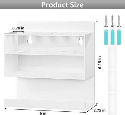 Dry Erase Marker Holder, Wall Mounted Acrylic Marker Holder with 10 Slots, Sticky Pen Storage for Classroom Organization, Whiteboard, Office, White
