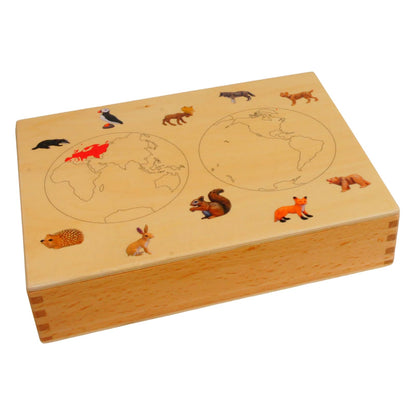 ancona European Animals, Spanish/English Bilingual, Montessori Preschool Memory Matching Game Box Set with Animal Figurines & 3-Part Cards, Early Education Toy