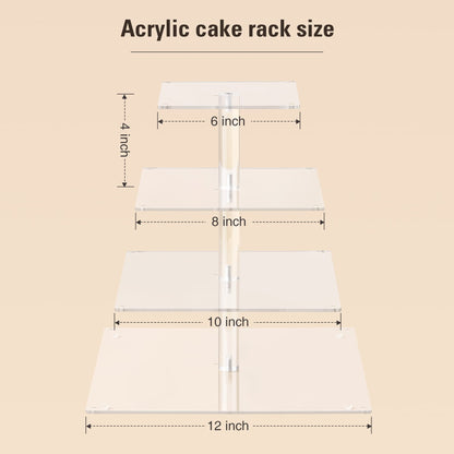 Suneerplay 4 Tier Cupcake Stand with LED String Light, Acrylic Cupcake Display Stand, Square Cupcake Tower Holder, Cup Cake Stand for Birthday, Wedding, Baby Shower, Party