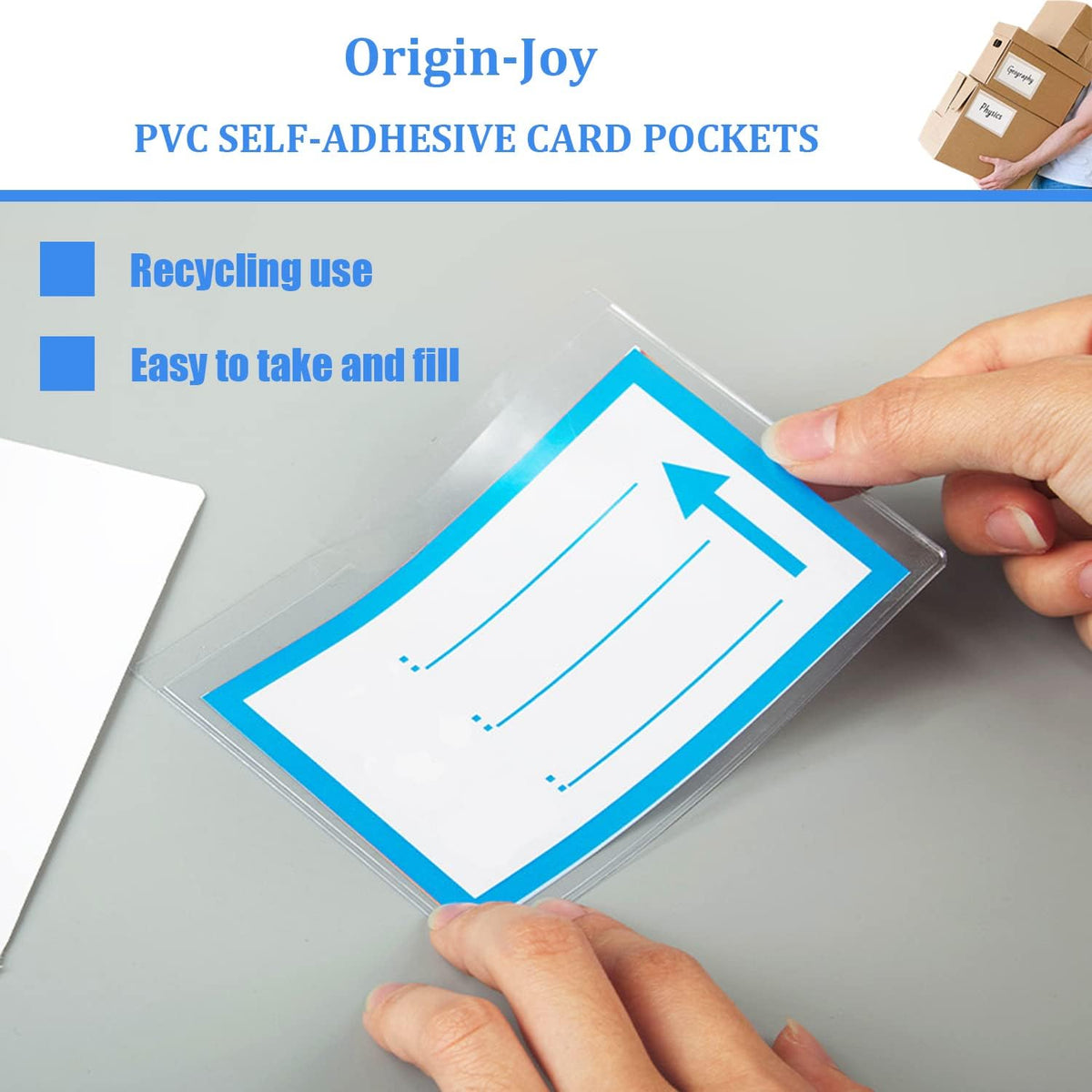 Origin-Joy 60 PCS Self Adhesive Index Card Pockets with Top Open, Clear Plastic Label Holder for Cards of Note, Library and Business, Adhesive Label Pockets & Card Holder (1.5 x 4 inch)