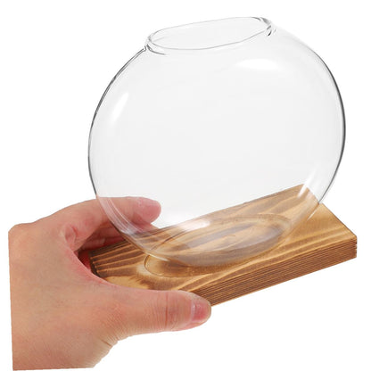 HYTROVE 2Pcs Hydroponic Glass Vase with Wooden Base, Propagation Planter for Indoor Plants, Desktop Terrarium Station for Home and Office Decor