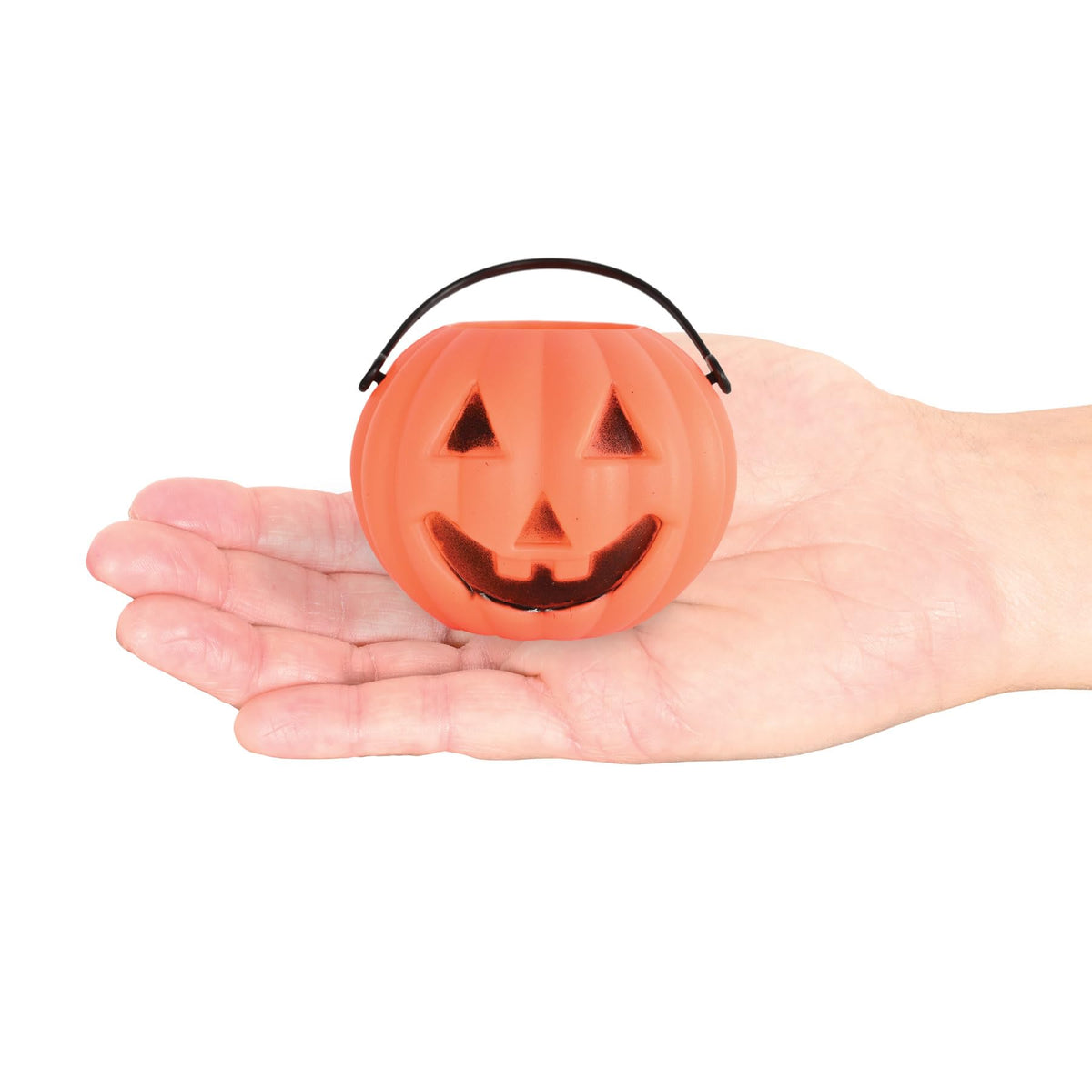Beistle Mini Plastic Pumpkin Buckets – 12 Pack, Small Orange Jack-O’-Lantern Pails with Handles, Halloween Candy Containers & Tabletop Décor, Trick-or-Treat Accessories for Haunted House, 3" x 2¾"