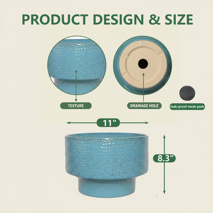 Fzfeiyy Ceramic Planters 11 Inch, Honeycomb Ceramic Pots for Plants Indoor Outdoor, Round Plant Pot with Drainage Hole, Large Planter Flower Pot, Reactive Glaze Blue
