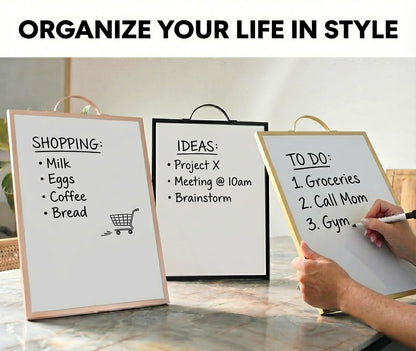 Lulu Office Magnetic Dry Erase Board 12x16 with Handle, Double Sided Portable Rose Gold Whiteboard for Home, Office, School & Kitchen, Includes Weekly & Monthly Magnetic Planner Sheets