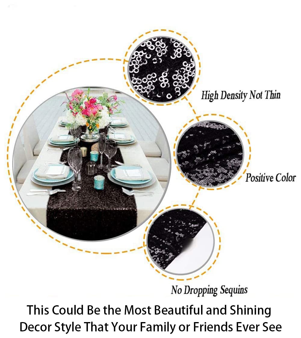 ShinyBeauty Black Sequin Table Runners Pack of 2 - 12x108-Inch Glitter Halloween Party Wedding Table Runner for Reception - 108 Inches Long