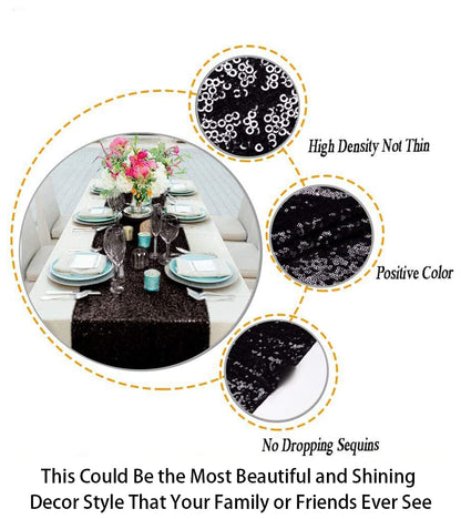 ShinyBeauty Black Sequin Table Runners Pack of 2 - 12x108-Inch Glitter Halloween Party Wedding Table Runner for Reception - 108 Inches Long