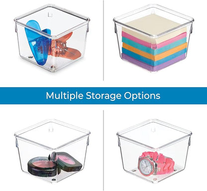 iDesign Linus Plastic Drawer Organizer, Storage Container for Vanity, Bathroom, Kitchen Drawers, 3" x 3" x 2", Set of 2, Clear