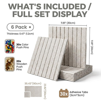 LOUKAII 0.47" Extra Thick Felt Bulletin Board, 6 Pack 36"x24" Large Pin Board with 50 Push Pins & 30 Removable Adhesive Tabs, No-Warp Wall-Friendly Display for Home Office Classroom, Oatmeal