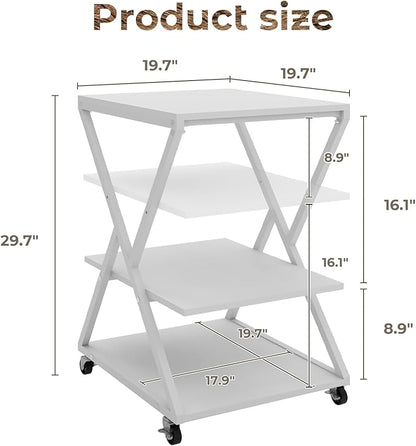 Natwind 3 Tier Printer Stand, 19.7''x19.7'' Large Printer Table with Height Adjustable Shelf, Rolling Printer Cart with Wheels,Multifunctional Organizer Shelf for Home Office Kitchen（White）