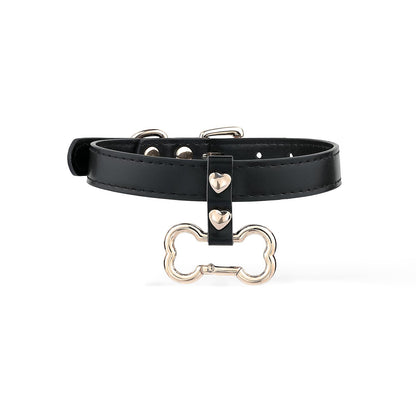ADEMISHIA Handmade Bone Ring Leather Choker Collar For Women, Cute Pastel Pink Choker Necklace with Bone Shaped Pendant and Heart Rivets