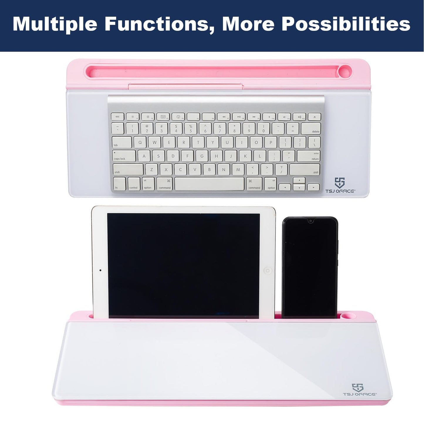 TSJ OFFICE Desktop Whiteboard Dry-Erase-Board - Computer Keyboard Stand White Board Surface Pad with Drawer, Desk Organizers with Accessories for Office, Home, School Supplies - Pink