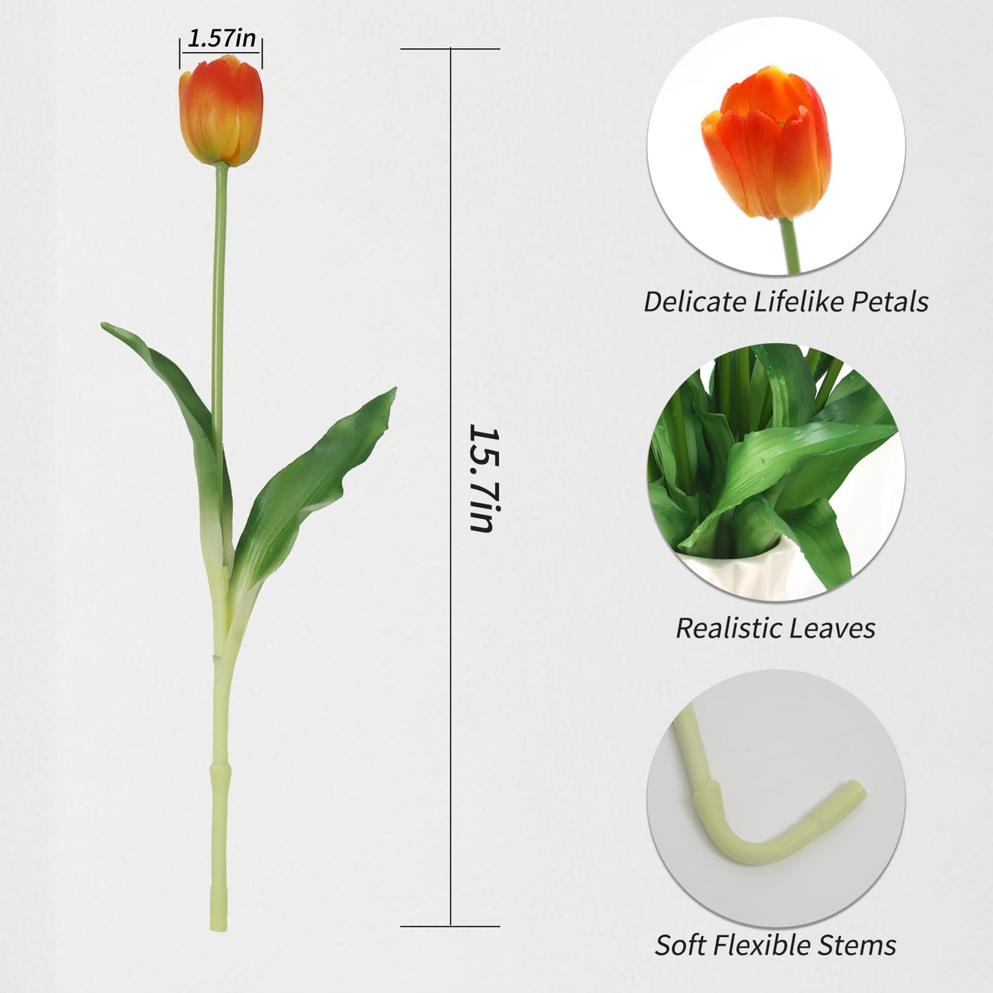 20 Pcs Real Touch Artificial Tulips with Vase, Large Faux Flower Arrangement in Heavy Fluted Glass, Bouquet for Dining Table Centerpiece, Home Office, Spring Decor, Set with Dust Bag (Orange)