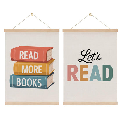 2PCS Books Read Poster Hanger,Reading Nook Library Decor,Educational learning Posters Hanger,Let's Read Sign Wall Art Wall Hanging Banner for Reading Room Classroom Nursery Decor 15.8x11.8 Inch