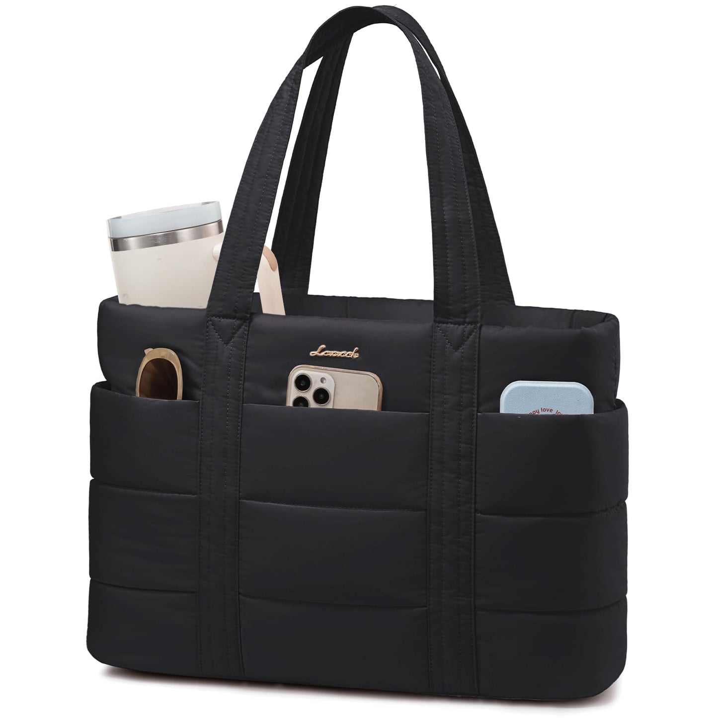 LOVEVOOK Tote Bag for Women, Large Puffer Work Tote Laptop Bag, Lightweight Travel Tote Bag with Zipper Gifts for Women