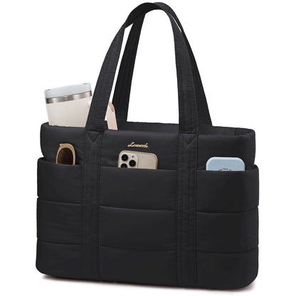 LOVEVOOK Tote Bag for Women, Large Puffer Work Tote Laptop Bag, Lightweight Travel Tote Bag with Zipper Gifts for Women