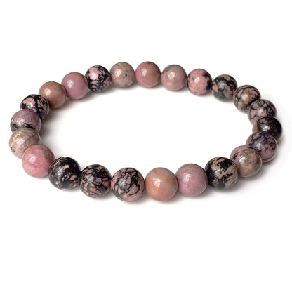 chengmu 8mm Black Stripe Rhodonite Stretch Bracelet Round Stone Beads Semi Gemstone for Crystal Elastic Bracelet 7.5"