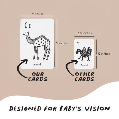 Wee Gallery Educational Flashcards for Babies, Double Sided Black and White Learning Flash cards, Woodland Animal Alphabet Cards for Visual Stimulation and Cognitive Development of Toddlers