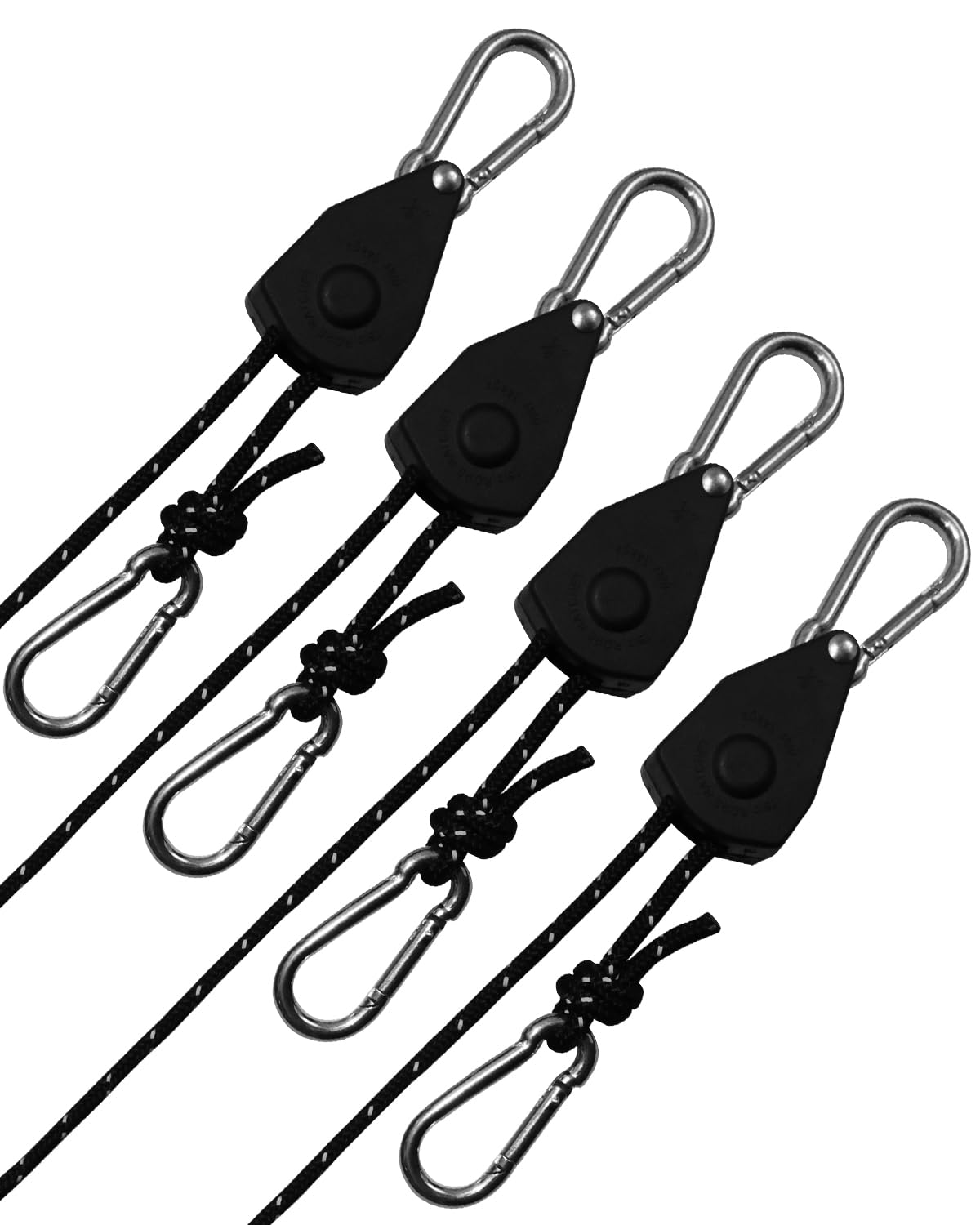 Keovoker 4Pack Retractable Ratchet Tie Down Straps, 13 Ft 1/8” Adjustable Rope Rollers, Heavy Duty Ratcheting Pulley System with 2 Carabiner Hook, for Xmars Decor, Hanging Plants, Grow Lights