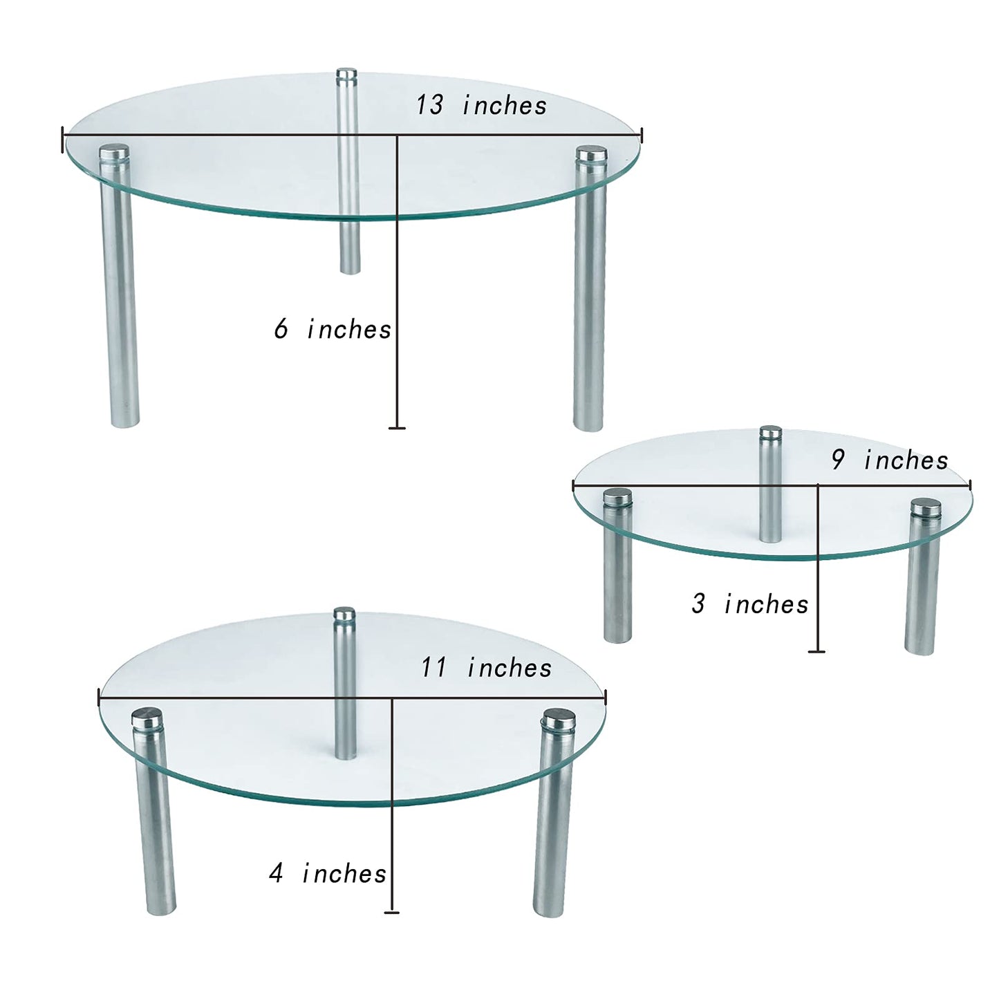 FESTLOVE 3 Pcs Round Tempered Glass Cake Stands Set 8 10 13 Inch Cupcake Display Stand Plate for Dessert Table Serving Platter