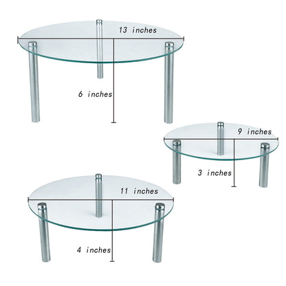 FESTLOVE 3 Pcs Round Tempered Glass Cake Stands Set 8 10 13 Inch Cupcake Display Stand Plate for Dessert Table Serving Platter