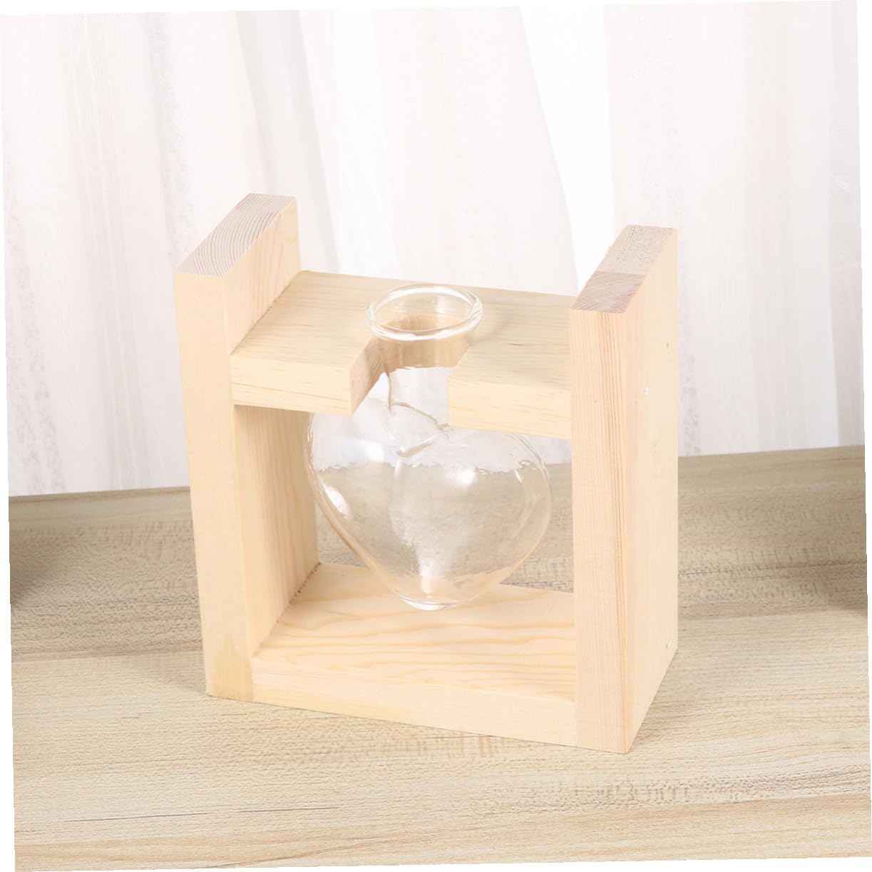 CONGARTENO Heart Vase Hydroponics Planter with Wooden Rack Glass Flower Container for Indoor Greenery Temperature-Resistant Glass Terrarium for Tulips Roses and Branches Decorative Plant