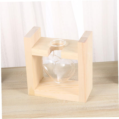 CONGARTENO Heart Vase Hydroponics Planter with Wooden Rack Glass Flower Container for Indoor Greenery Temperature-Resistant Glass Terrarium for Tulips Roses and Branches Decorative Plant