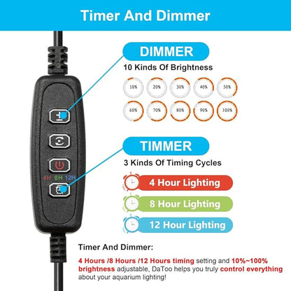 DaToo 12W 23inch Submersible Aquarium Light Underwater Fish Tank Light LED Aquarium Light Bar with Timer Auto On/Off and Dimmer Adjustable Brightness, 1 Yr Warranty