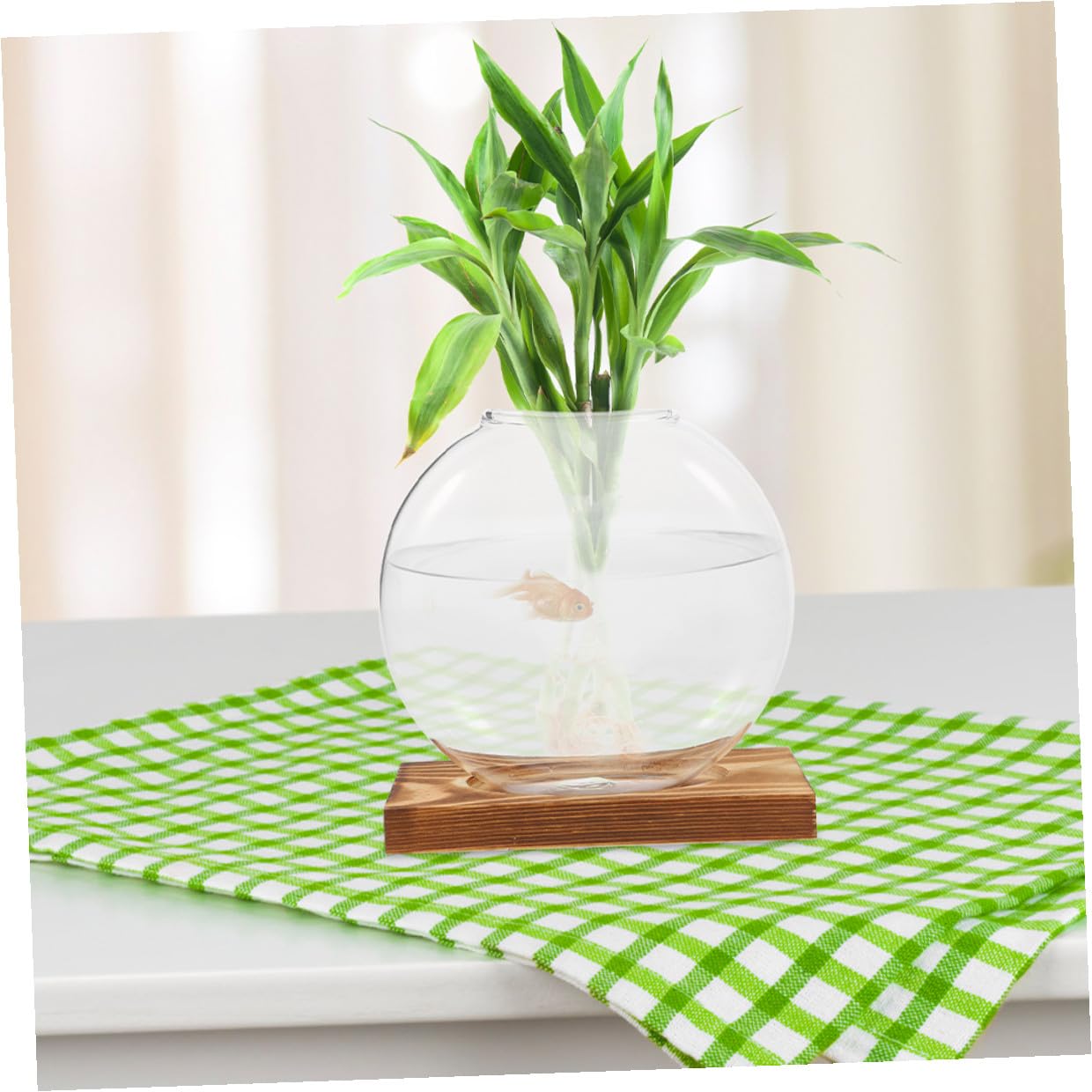 PRETYZOOM Glass Plant Propagation Vases with Wooden Base, 2pcs Hydroponic Glass Containers for Indoor Plants, Terrarium Containers for Home and Office Decor
