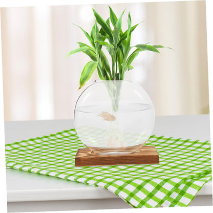PRETYZOOM Glass Plant Propagation Vases with Wooden Base, 2pcs Hydroponic Glass Containers for Indoor Plants, Terrarium Containers for Home and Office Decor