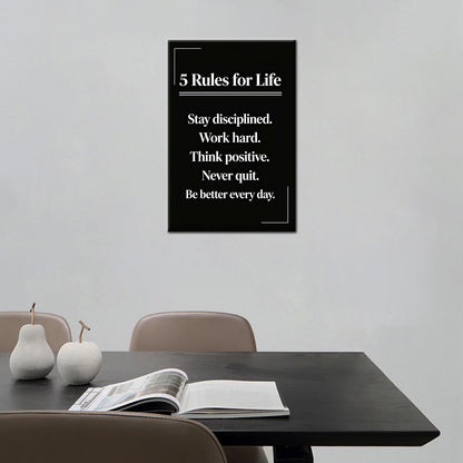 PSYYSP Motivational Wall Decor Office 5 Rules For Life Inspirational Poster For Office Men Women Success Quotes Canvas Wall Art Framed Modern Daily Discipline Sign Office Decorations 12x18 Inch