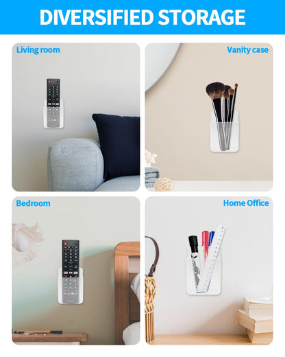 Aecsze 2 PCS Remote Control Holders Wall Mount, Self Adhesive TV Air Conditioner Remote Control Holder, Wall Mount Storage Box Organizer Wall Pen Holder Storage for Home Office School (Clear)