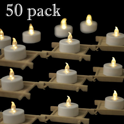 Tea Lights - 50 Pack Flameless LED Candles - 200 Hour Battery Operated - Realistic Flickering - Warm White Light - Perfect for Halloween & Seasonal Celebrations