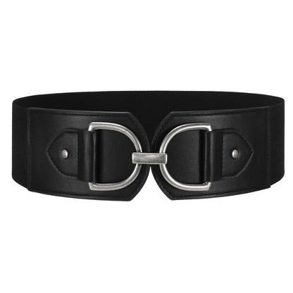 WERFORU Women Elastic Wide Waist Belts for Dresses Fashion Wide Stretchy Belts for Women Big Gold Buckle Thick Dress Belt, Black-silver buckle, M: Fit Waist Size 32"-35"