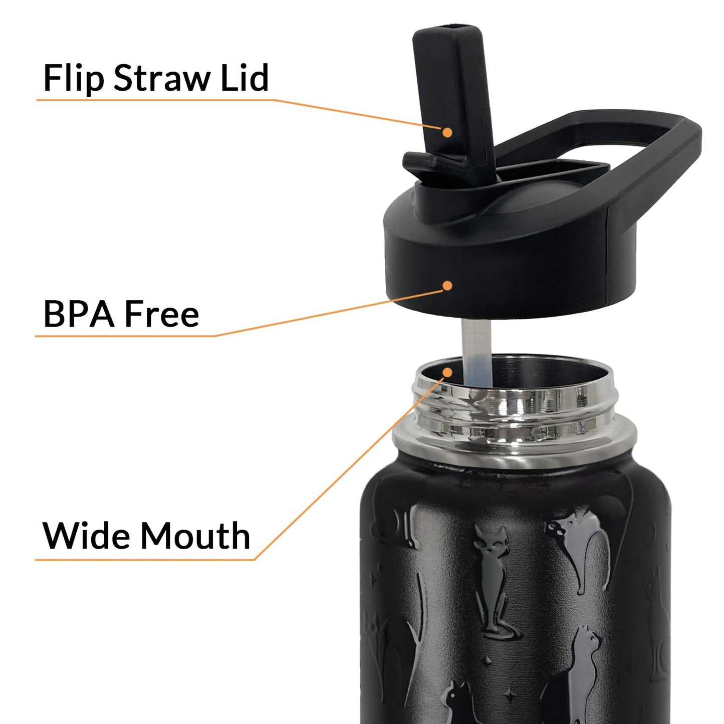 bmxbsk 32 oz Halloween Tumbler 3d-Printed Black Cat Tumblers Insulated Water Bottle with Straws and Flip Lid Stainless Steel Goth Cup Spooky Gifts for Men Women