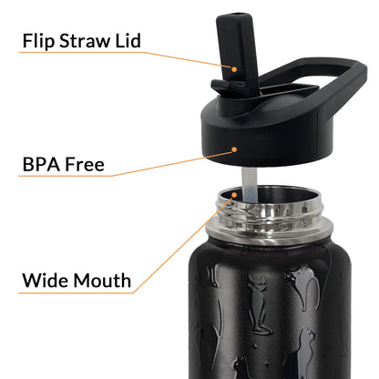 bmxbsk 32 oz Halloween Tumbler 3d-Printed Black Cat Tumblers Insulated Water Bottle with Straws and Flip Lid Stainless Steel Goth Cup Spooky Gifts for Men Women