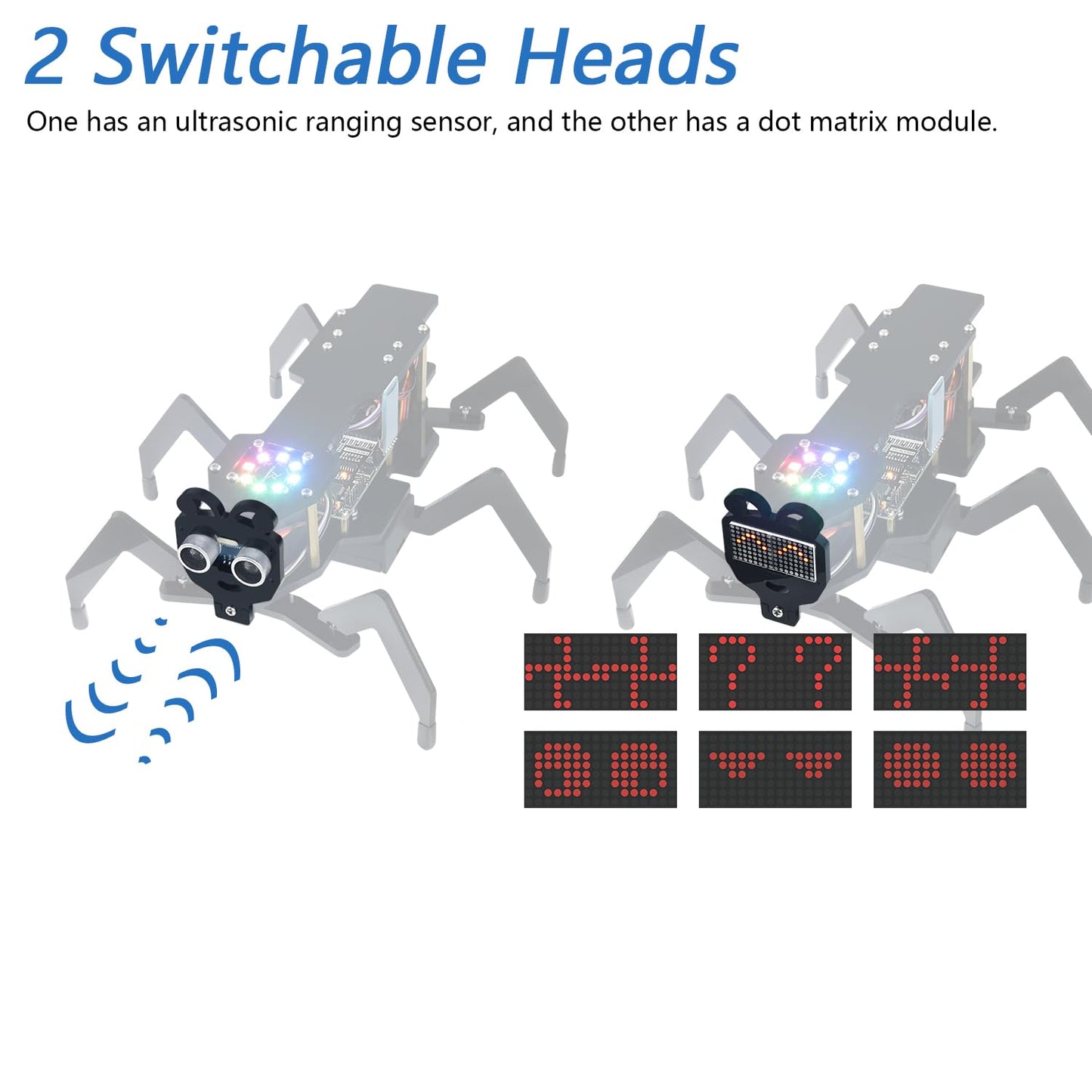 Freenove Robot Ant Kit (Compatible with Arduino IDE), Dot Matrix Expressions, Obstacle Avoidance, Wireless Control App, Ultrasonic Sensor Servo